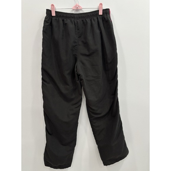 Y2K Black Track Pants Pink Piping Three Hearts Size Small Retro Streetwear - Picture 2 of 10